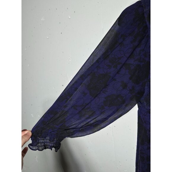 Eci New York Women Purple Dark Floral Blouse Size Medium Whimsigoth Fairy Grunge - Picture 5 of 12